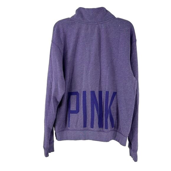 PINK Victorias Secret Quarter Zip Pullover Size L Purple Athleisure Sweatshirt - Picture 2 of 8